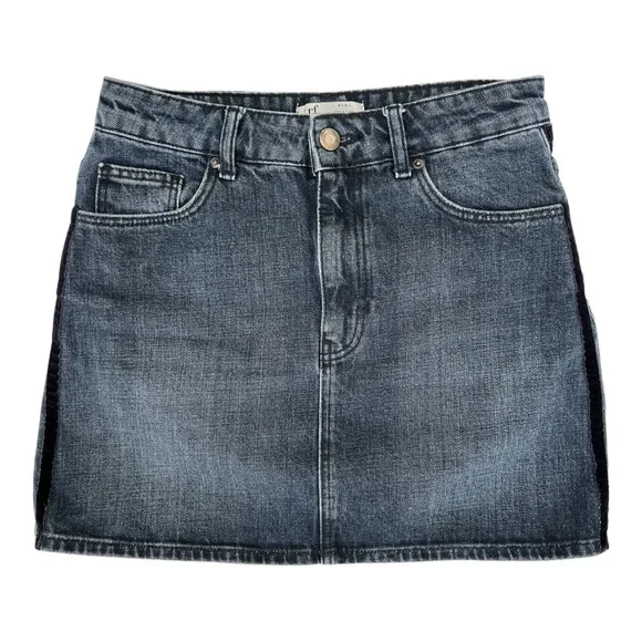 Zara Skirts Zara Trf Midrise Denim Mini Skirt Black Velvet